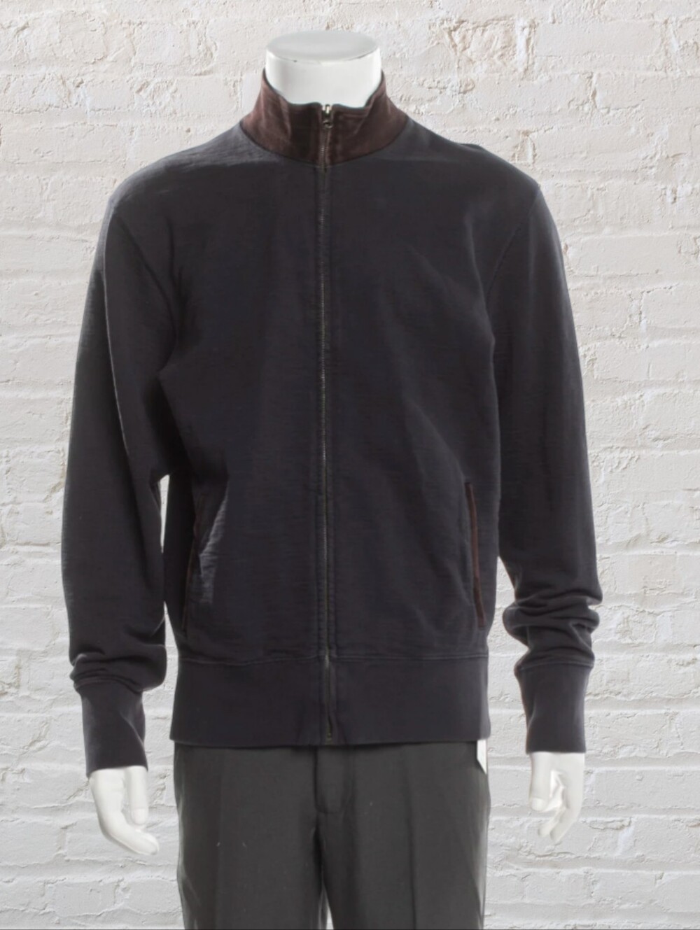 Billy Reid Navy Full-Zip Jacket With Suede Accents M